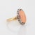 Victorian Antique Victorian Coral Diamond Ring Sz 5 Small Oval Cocktail Fine Jewellery For Sale - Image 3 of 6