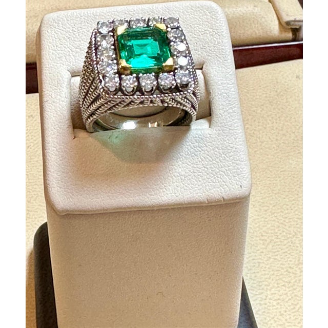 AGL Certified 2.14 Ct Colombian Minor Traditional Emerald & Diamond Ring 18KYG For Sale - Image 9 of 18