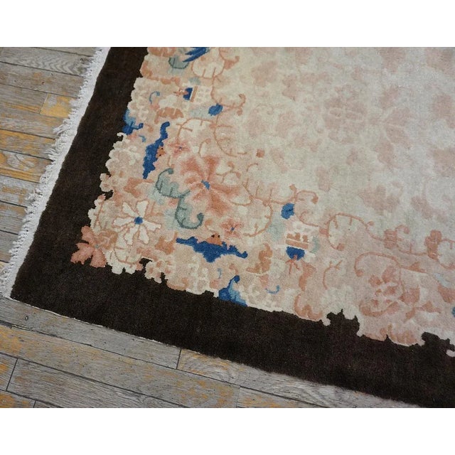 1920s Ivory Floral Antique Chinese Peking Carpet 6'1" X 8'8" Handknotted Wool Rug For Sale - Image 9 of 12