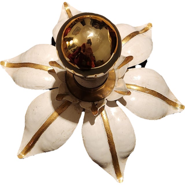 Florentine Hollywood Regency Style Hand-Forged Gilded Ceiling or Wall Lamps with Metal Leaves and Floral Patterns, 1950s For Sale - Image 6 of 18