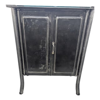 Vintage Industrial Cabinet in Steel Cabinet with Glass Top, Pre-1900s For Sale