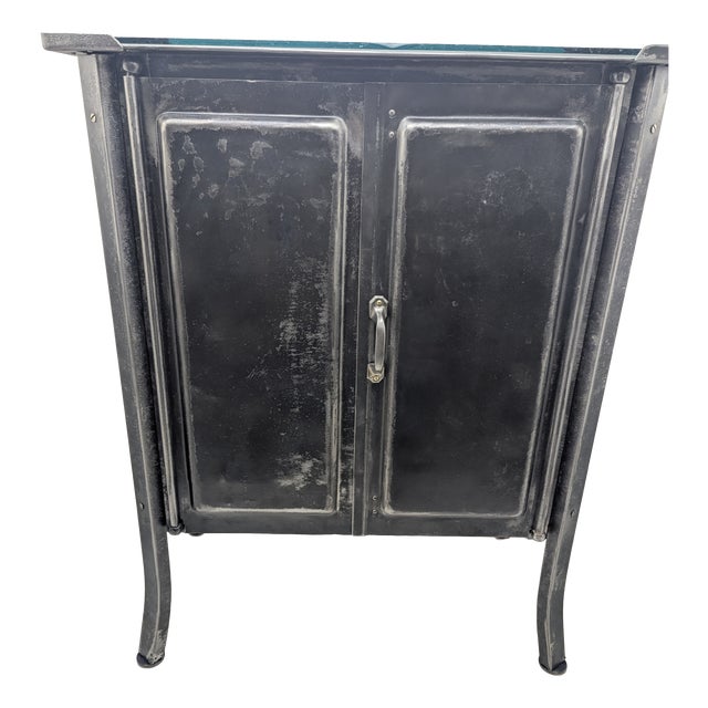 Vintage Industrial Cabinet in Steel Cabinet with Glass Top, Pre-1900s For Sale