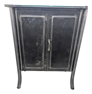 Vintage Industrial Cabinet in Steel Cabinet with Glass Top, Pre-1900s
