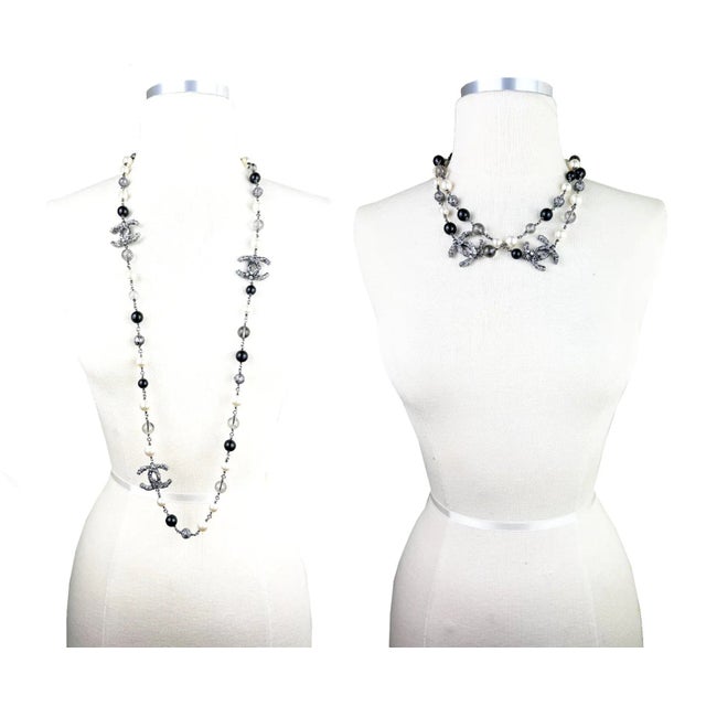 Chanel Gunmetal CC Branch Pearl Black Bead Necklace *Marked 13 *Made in Italy *Comes with the original box and dustbag...