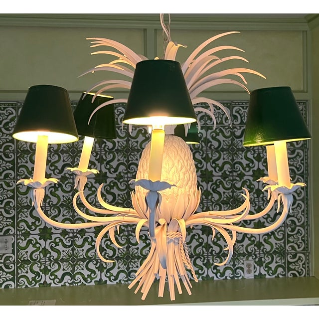 1970s Italian White Painted Tole Pineapple Chandelier For Sale In New York - Image 6 of 10