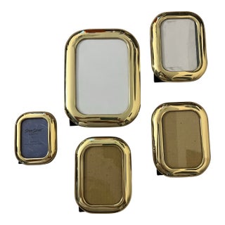 Mid-Century Modern High-Shine Brass "Bubble Edge" Tabletop Photo Frames - Set of 5 For Sale