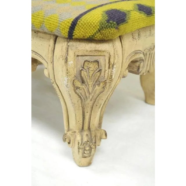 Mid 20th Century Vintage French Baroque Style Wooden Distress White Painted Footstool Ottoman For Sale - Image 4 of 9