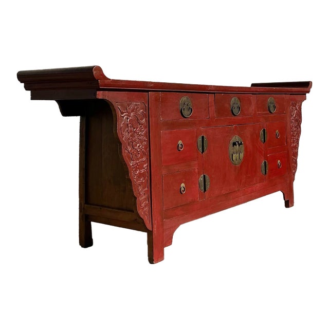 Vintage Asian Reclaimed Wood Pagoda Credenza For Sale