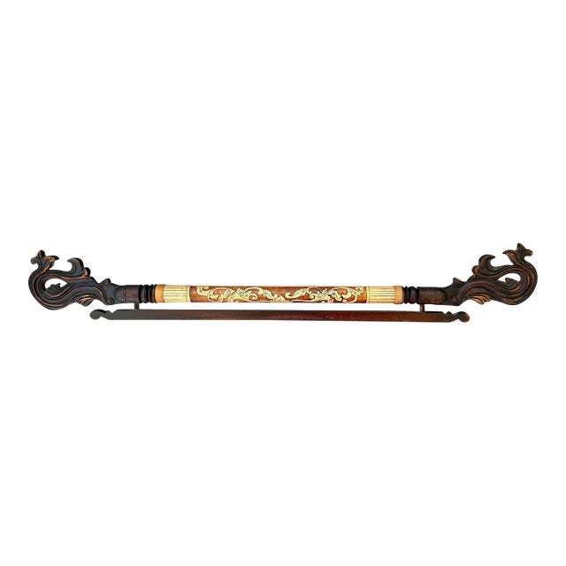 Vintage Balinese Carved Fruitwood and Bamboo Fabric / Tapestry Wall Hanger, Indonesia For Sale