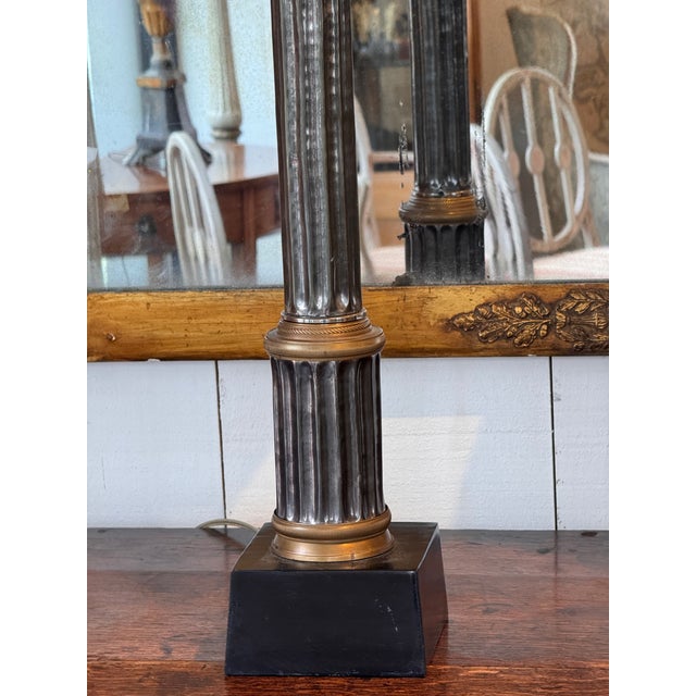 Metal 1950s Metal Column Table Lamps in Bronze and Silver - a Pair For Sale - Image 7 of 13