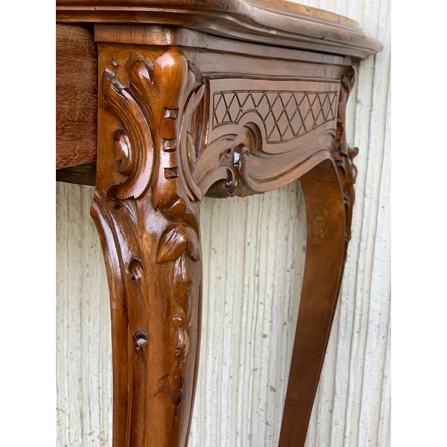20th French Century Marble Top Walnut Console Table With Drawer For Sale - Image 10 of 13
