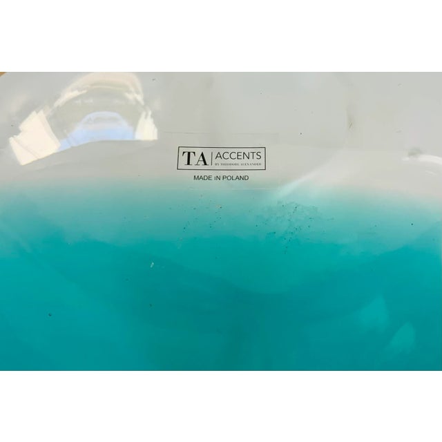 Theodore Alexander Theodore Alexander Modern Teal and Clear Art Glass. Vase For Sale - Image 4 of 5