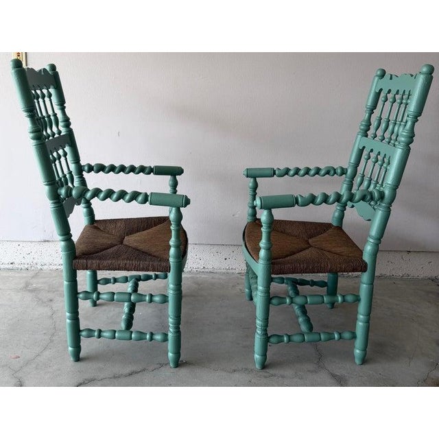 1930s Set of Four Charles Pollock Rush Seat Chairs For Sale - Image 4 of 10