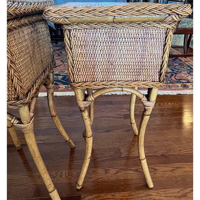 Mid 20th Century Vintage Coastal Rattan and Wicker Drink Tables - A Pair For Sale - Image 5 of 17