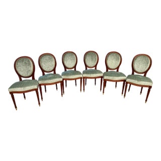 Mid 20th Century French Imported Louis XVI Medallion Back Dining Chairs Set of 6 For Sale