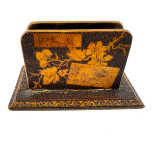 Antique 1920's Pyrography Wood Letter Holder, Hand-Burned Desk Organizer