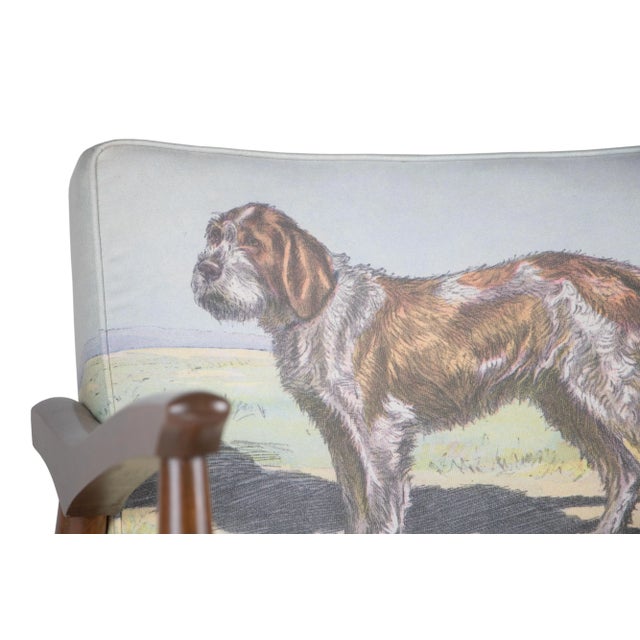 Vintage Mid-Century Chair With Spinone Italiano Dog Upholstery For Sale - Image 4 of 5