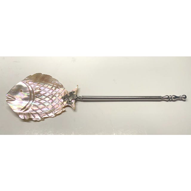 Antique/Vintage Mother-of-Pearl and Silver Caviar or Salad Serving Fork and Spoon For Sale - Image 4 of 12