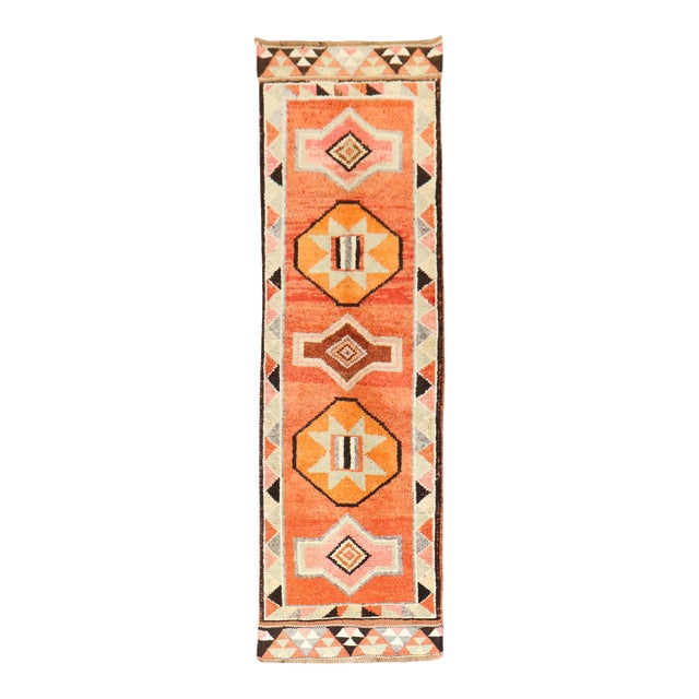 1940s Orange Tribal Turkish Anatolian Runner - 2'9" x 9'4" For Sale