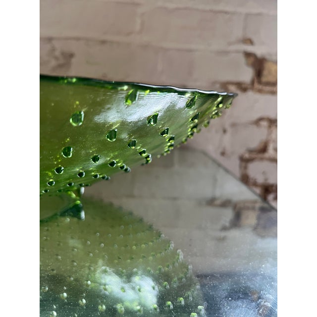 Glass Vintage Mid-Century Modern Advocado Green Hobnail Footed Bowl For Sale - Image 7 of 8