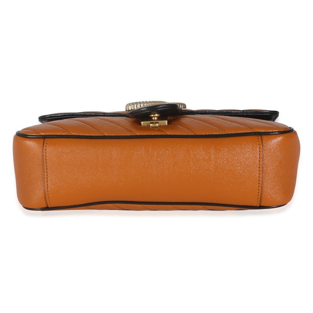 Gucci Cognac Calfskin Matelasse Diagonal Small Torchon GG Marmont ...