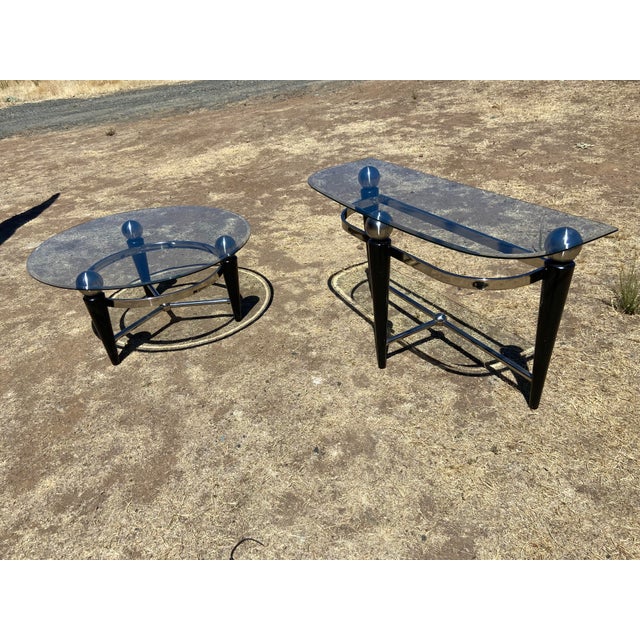 Vintage Space Age Design Chrome and Glass Atomic Coffee & Demilune Console Table For Sale In Sacramento - Image 6 of 18