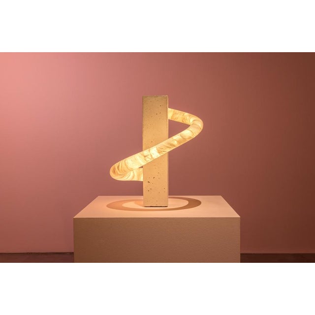 Aqua fossil stream decorative light sculpture in alabaster by amarist studio one of a kind dimensions: d 50 x w 50 x h 70...