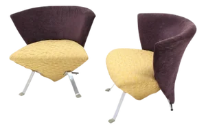 Pair of Saporiti Italian Mid Century Modern Fan Back Two Tone Lounge Chairs MINT