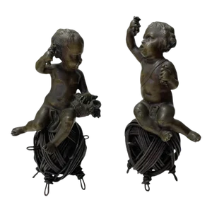 Late 19th Century Antique Victorian Era French Cast Bronze Cherubs- a Pair