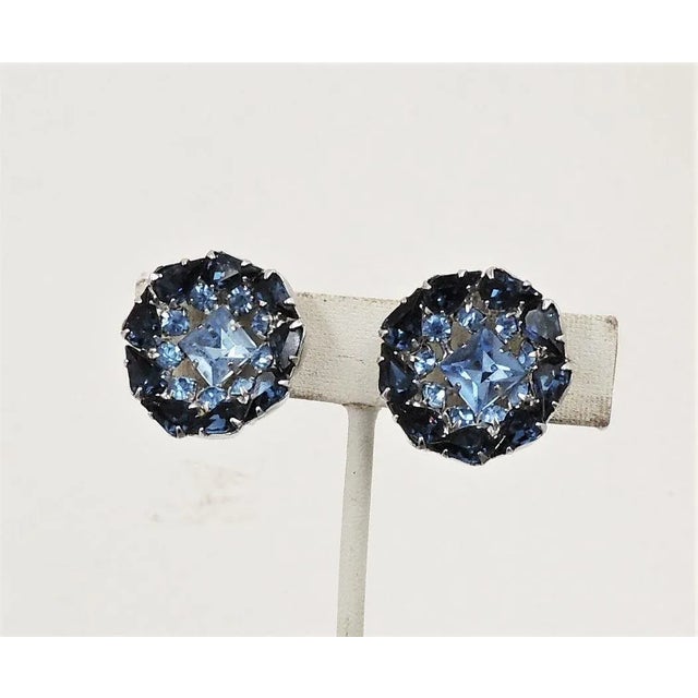 Vintage Signed Ledo Faux-Aquamarine & Faux-Sapphire Clip Earrings - 2 Pieces For Sale - Image 9 of 9