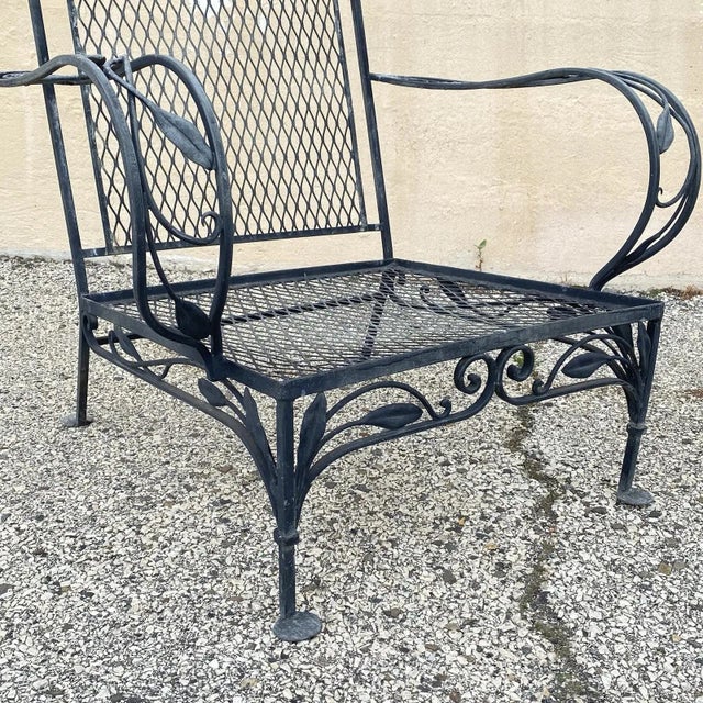 Mid 20th Century Vintage Salterini Style Art Nouveau Wrought Iron Garden Seating & Table, 4 Pieces, Attributed For Sale - Image 9 of 17