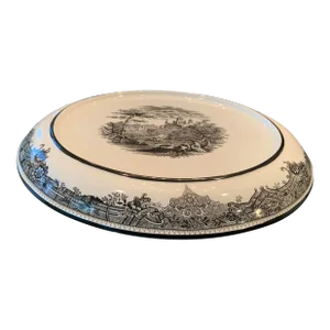 1990s Kaldun & Bogle French Countryside Black & White Decorative Cake Plate