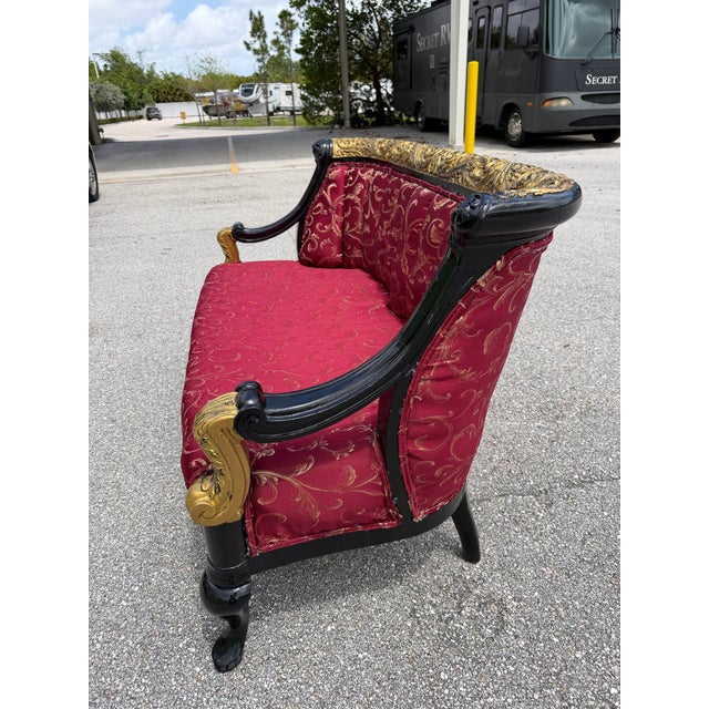 1930s Lovely Louis XVI Gold & Red Satin Walnut Victorian Sofa Settee For Sale In West Palm - Image 6 of 12
