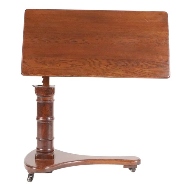 Mid 20th Century Victorian Tilt Top English Oak Reading Table on Casters For Sale