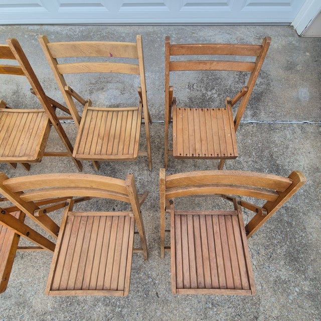 Mid-Century Modern 1970s Slatted Wooden Folding Wedding Event Party Chairs, Assembled Set of 10 For Sale - Image 3 of 13