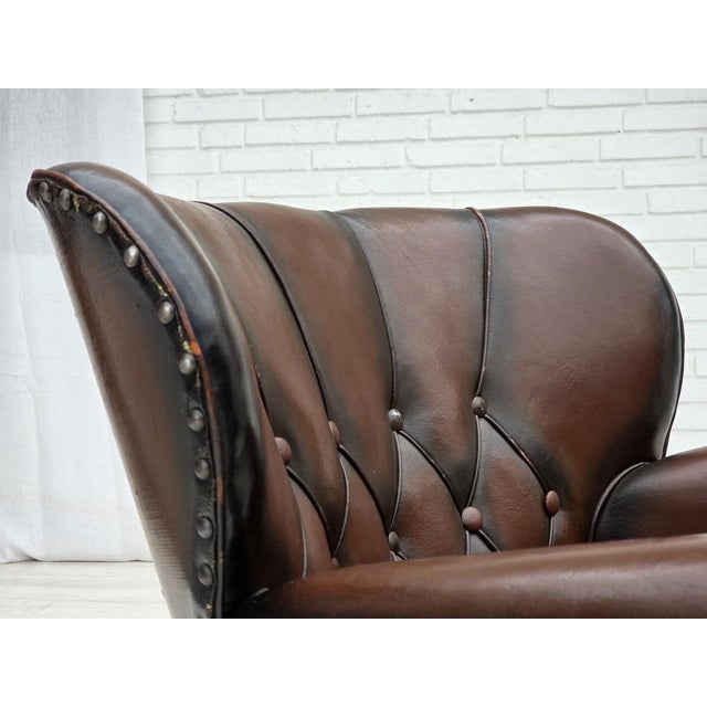 Vintage Danish Lounge Chair in Brown Furniture Leather and Velour, 1930s For Sale - Image 6 of 18