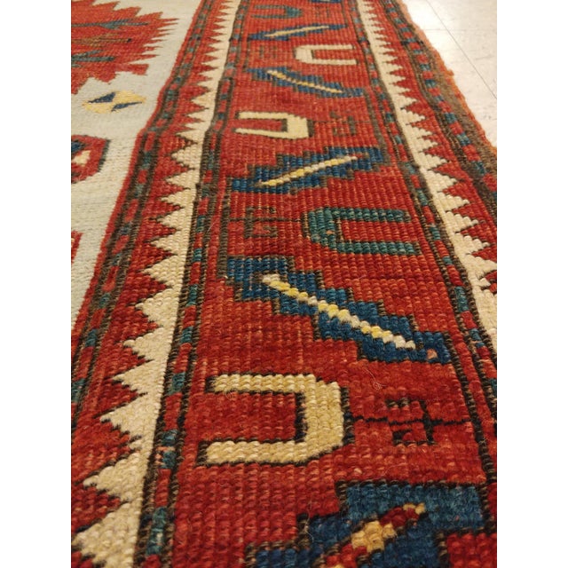 Late 19th Century Antique Karachov Kazak Carpet, Handmade Wool, Pale Blue, Rust, Ivory, Geometric For Sale - Image 5 of 18