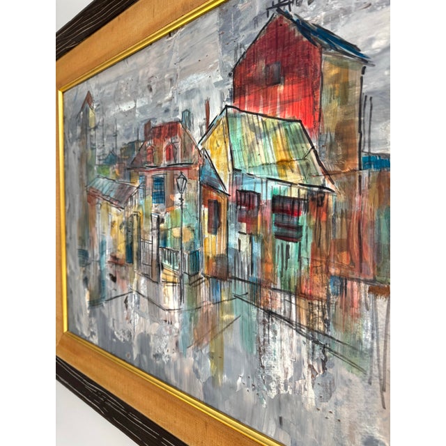 Large Oil Painting Impressionist Cityscape Street Scene Framed Colorful European Style Vintage For Sale In Philadelphia - Image 6 of 7