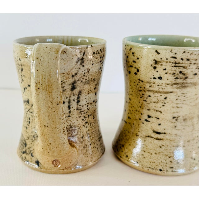 1990s 1990s Art Studio Pottery Brown Speckled Handled Mugs, a Pair For Sale - Image 5 of 7
