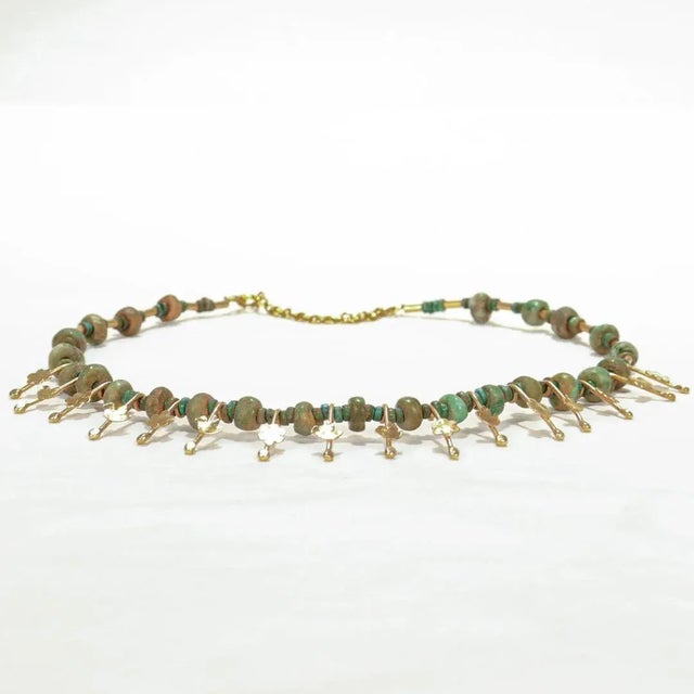 Mid 20th Century Signed Etruscan Revival Style 14k Gold & Jade Choker Necklace by Resia Schor For Sale - Image 5 of 10