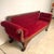 Antique American Empire Revival Mahogany Settee — Scroll Arms, Carved Paw Feet, Crimson Velvet For Sale - Image 4 of 12