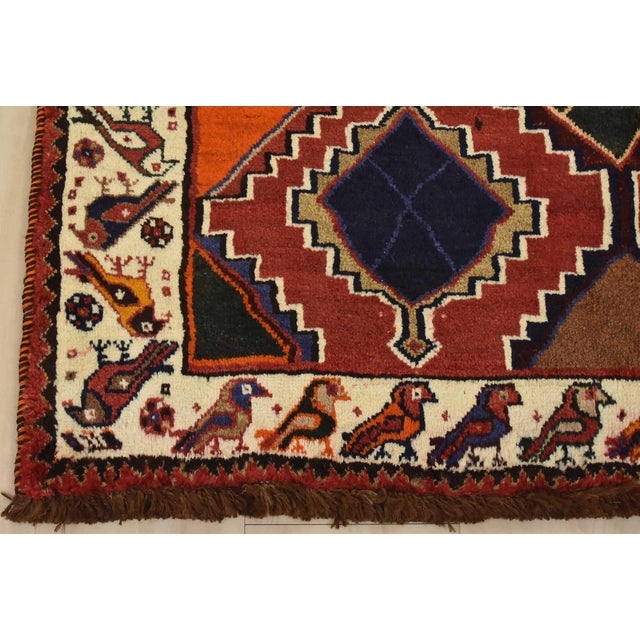 Qashqai Rug 3’8” X 6’7” Red Wool Vintage Tribal Hand-Knotted Oriental Carpet For Sale - Image 10 of 13