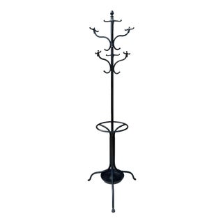 Antique Art Nouveau Wrought Iron Hall Stand with Umbrella Tray and Cast Paw Feet, 1900 For Sale