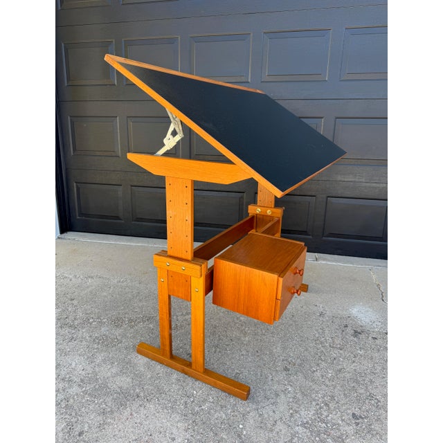 Mid-Century Modern Vintage Danish Modern Adjustable Desk Drafting Table For Sale - Image 3 of 10