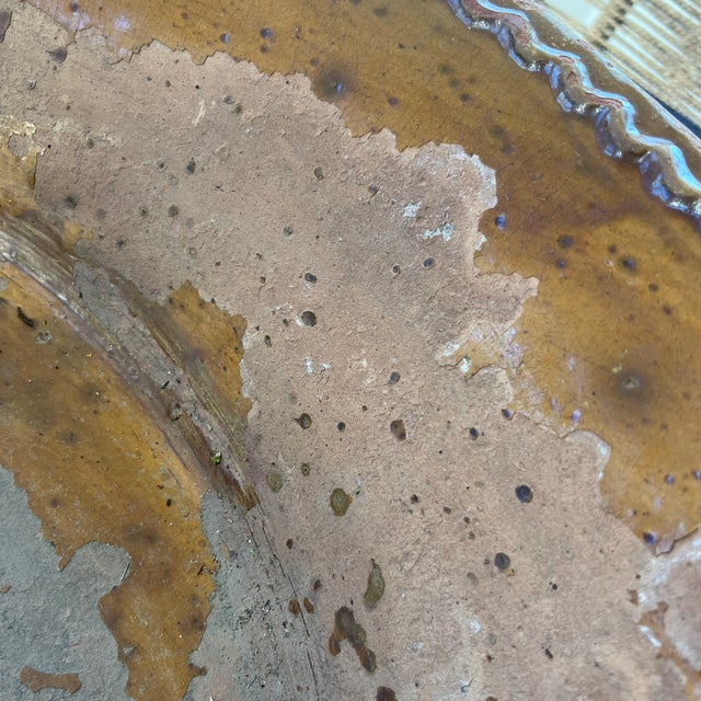 Vintage Oversized French Hand Thrown Mustard Brown Glazed Stoneware Terracotta Bowl For Sale In New York - Image 6 of 8