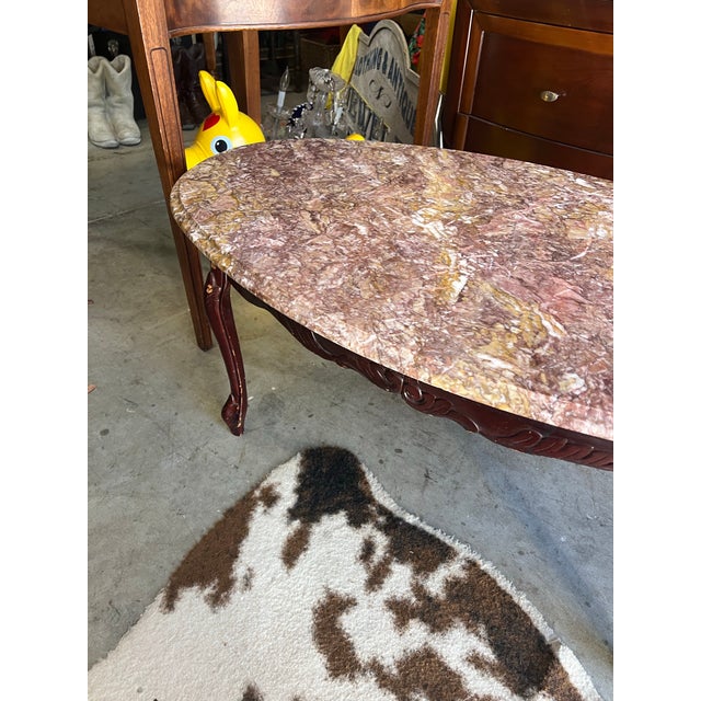 Vintage Marble Top Coffee Table With Detailed Wood Base For Sale - Image 11 of 12