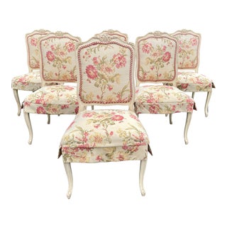 Vintage Century Furniture French Provincial Pink Floral Dining Chairs - Set of 6 For Sale
