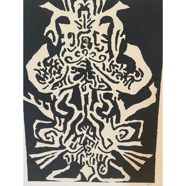 Powerful graphic black and white painting on paper (could be ink) by famous Princeton artist Thomas George. Reminiscent of...