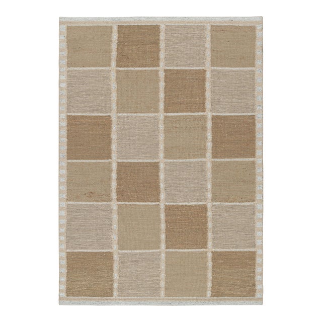 Rug & Kilim’s Scandinavian Style Rug in Beige-Brown & Cream Geometric Patterns - 5x7 For Sale