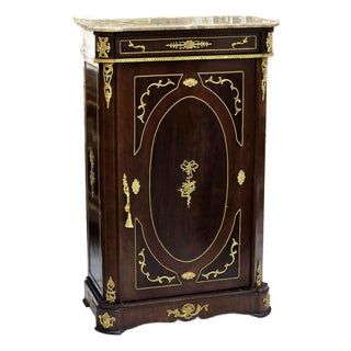 French Louis XV Style Commode Marble Topped Brown Finish For Sale